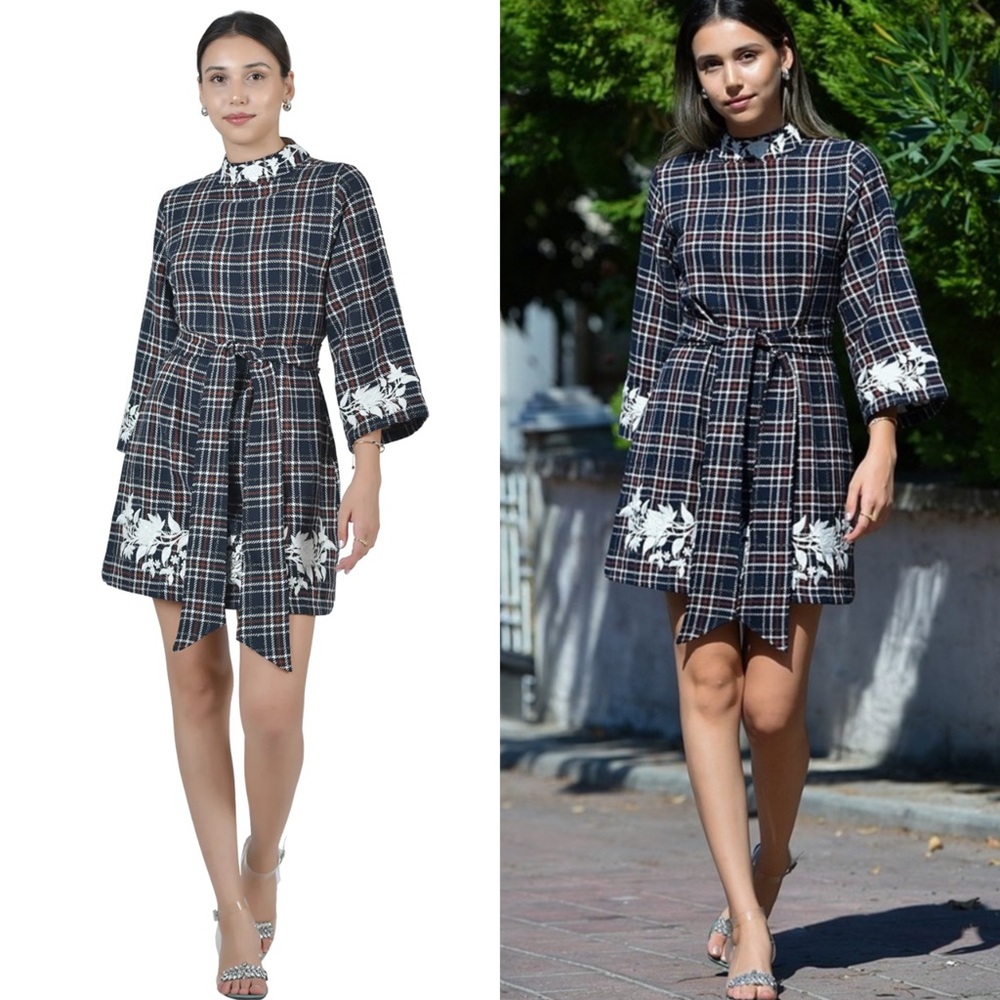 Fanm Mon Layla Dress Navy Tartan